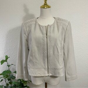 White House Black Market Cream Moto-Style Jacket | Whipstitch Detail | Size XL